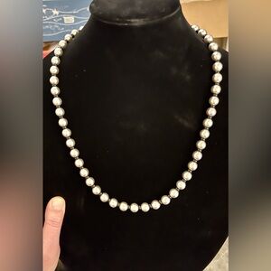 Emporio Armani Silver/Gray Bead & Black Bead Spacer Necklace with Black Ribbon.